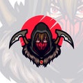 Dark Cloak Red Mask Reaper Mascot Illustration